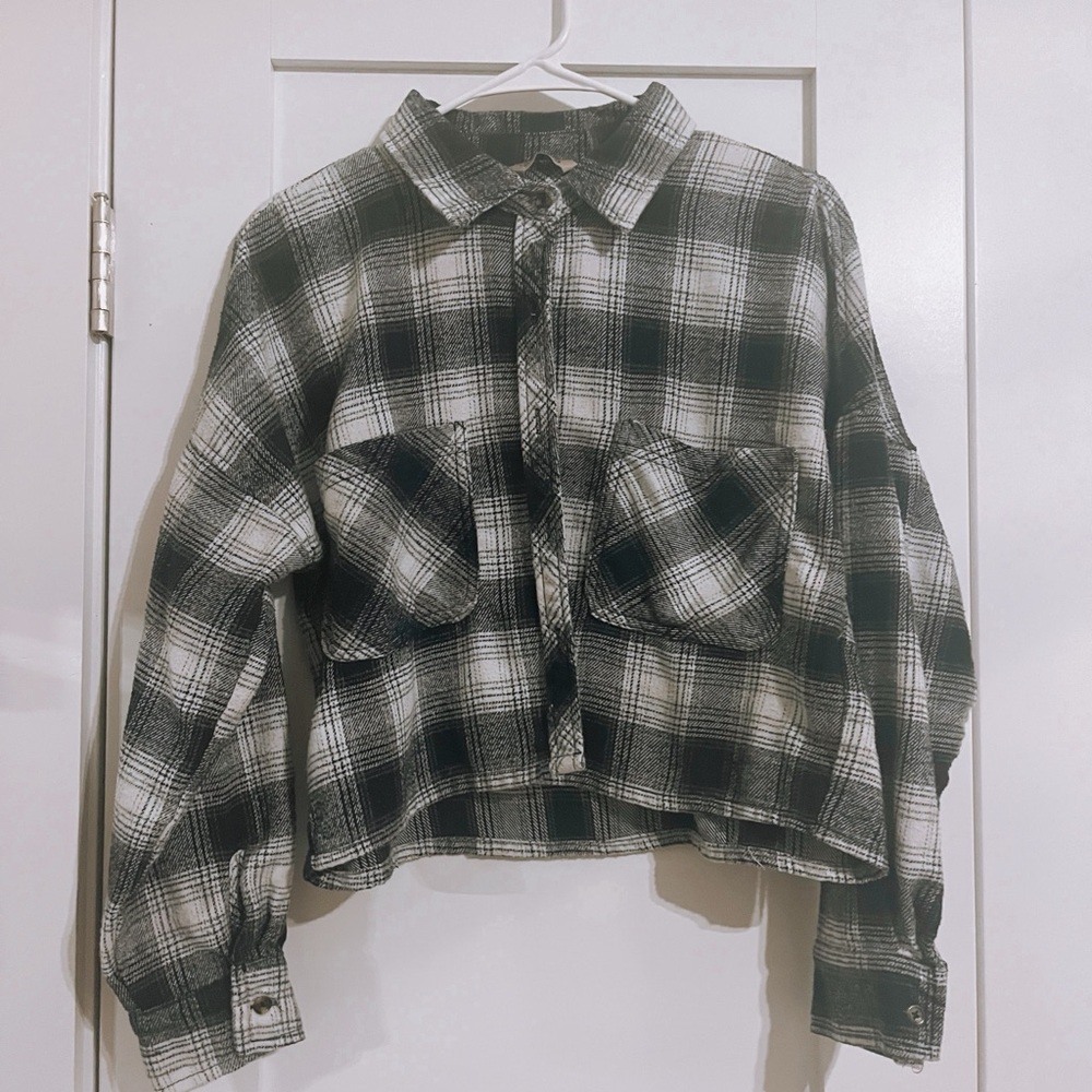 Ci Sono navy and White cropped flannel